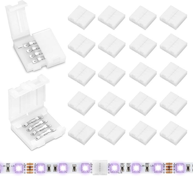 Pmxary 20Pcs 4 Pin LED Strip Connectors for 10mm Wide RGB LED Strip Lights, Solderless Unwired LED Light Connectors, Easily Extend or Splice SMD 5050 Multicolor Strips - Image 1